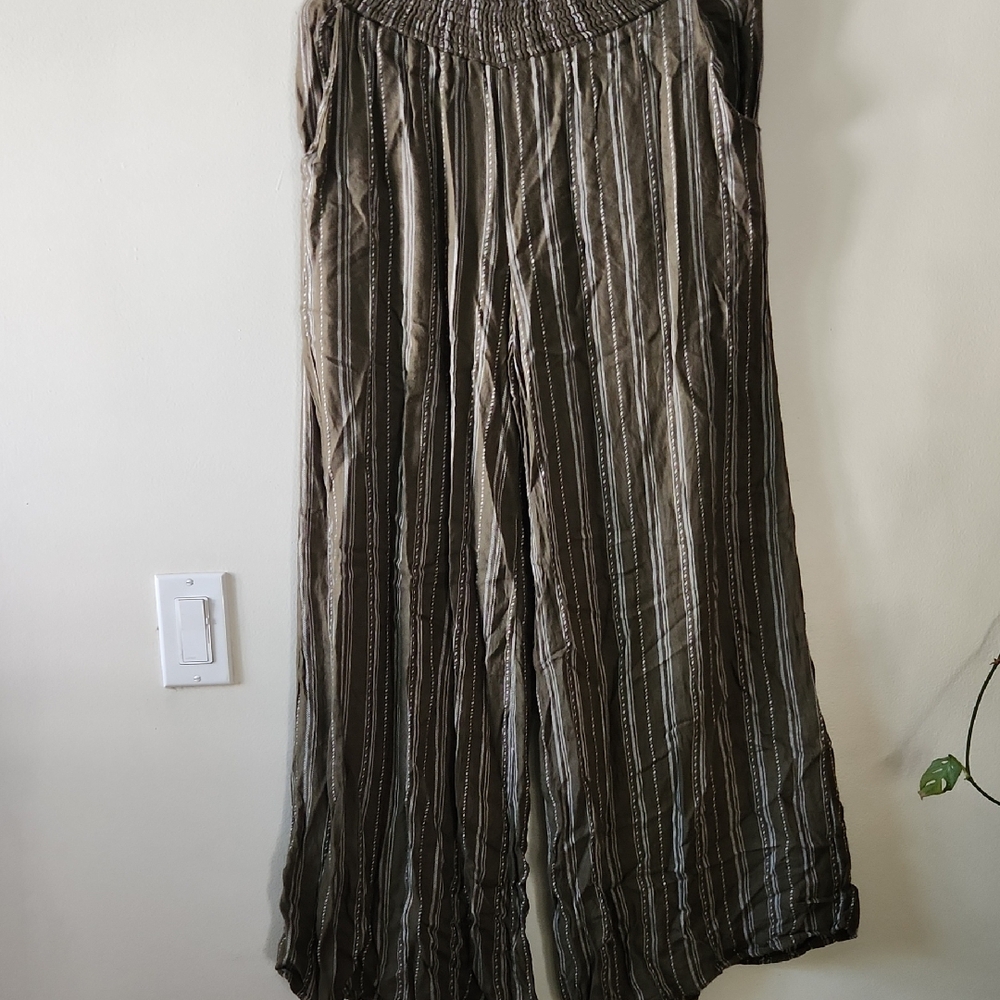 Final Touch Olive & Cream Striped Wide-Leg Pants